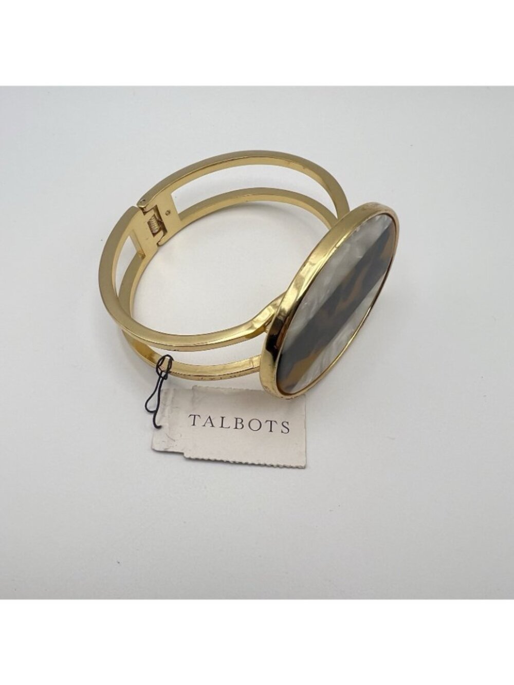 NWT Talbots Clamper Bracelet Tortoise Shell Mother Of Pearl Disc Hinge Gold Tone - Picture 3 of 8